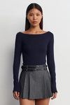 Navy Boat Neck Long-Sleeve Top 100% Cotton