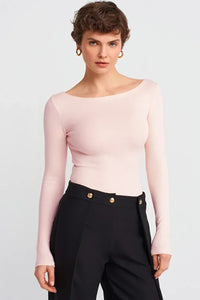 Pink Boat Neck Long-Sleeve Top 100% Cotton