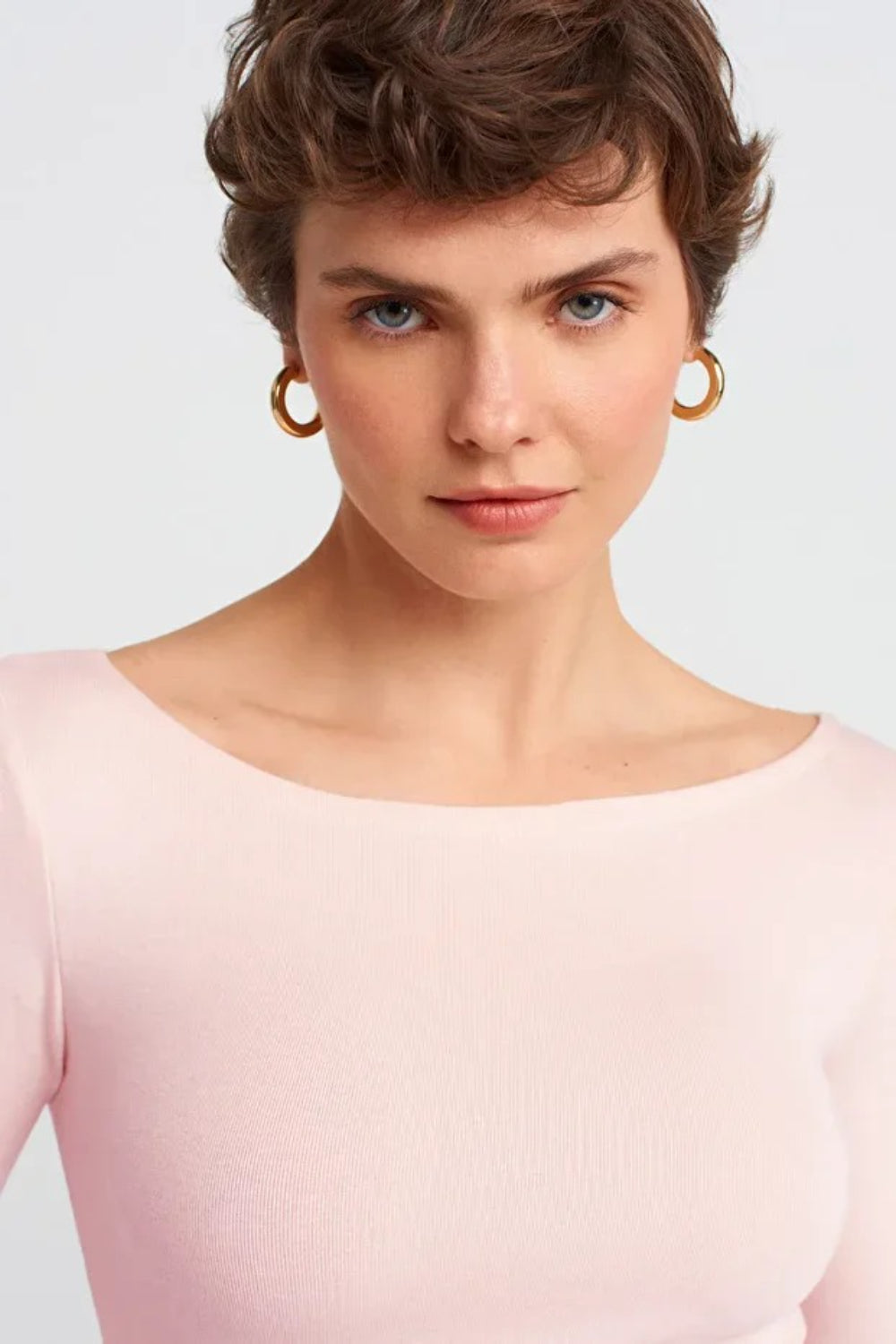 Pink Boat Neck Long-Sleeve Top 100% Cotton