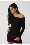 Black Asymmetric Neck 100% Cotton T-Shirt Blouse