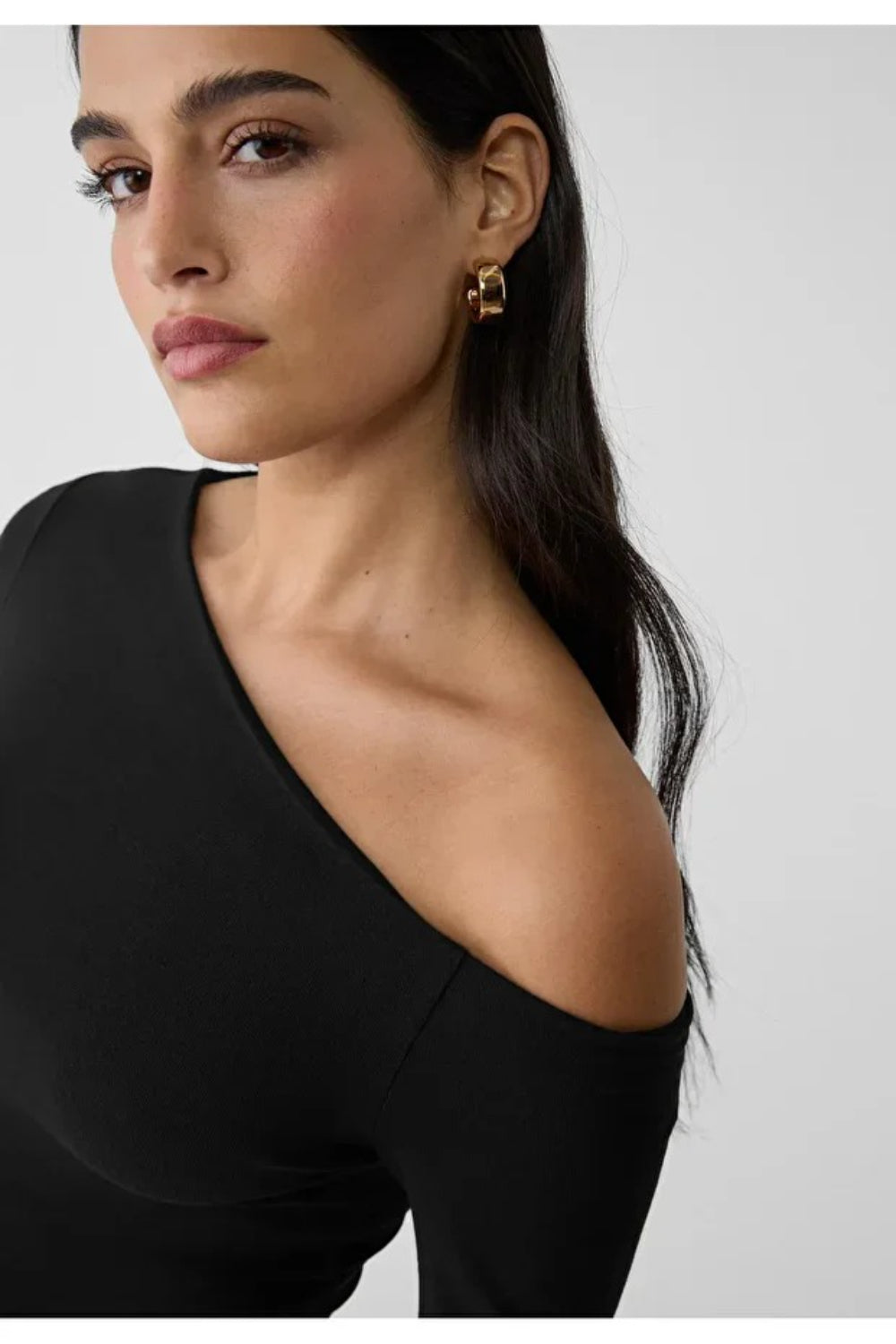 Black Asymmetric Neck 100% Cotton T-Shirt Blouse