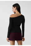Black Asymmetric Neck 100% Cotton T-Shirt Blouse
