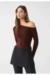 Brown Asymmetric Neck 100% Cotton T-Shirt Blouse