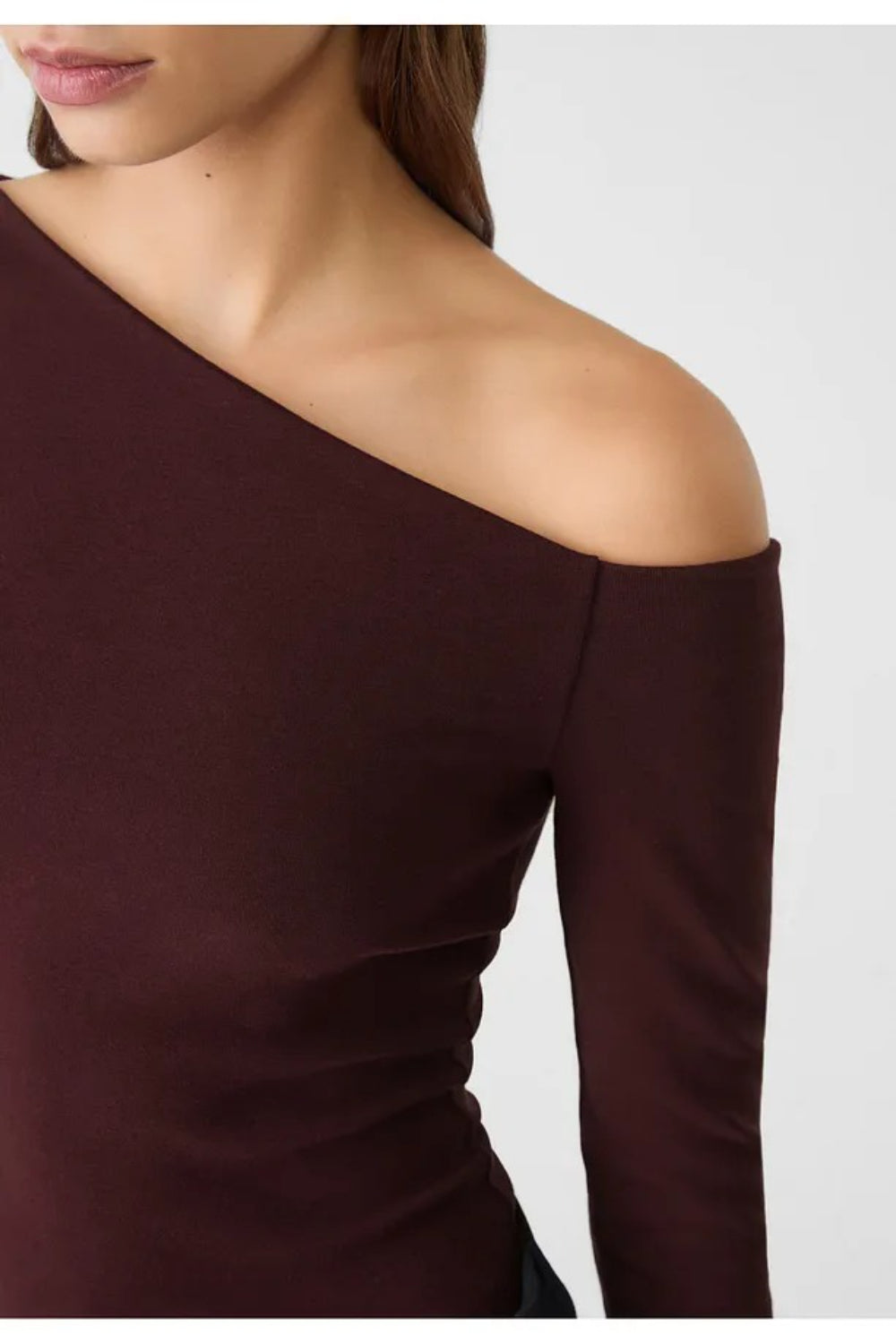 Brown Asymmetric Neck 100% Cotton T-Shirt Blouse
