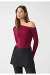 Burgundy Asymmetric Neck 100% Cotton T-Shirt Blouse