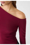 Burgundy Asymmetric Neck 100% Cotton T-Shirt Blouse