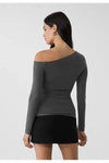 Grey Asymmetric Neck 100% Cotton T-Shirt Blouse