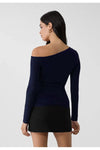 Navy Asymmetric Neck 100% Cotton T-Shirt Blouse