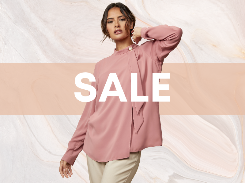 Oversized Brooch Detailed Long Sleeves Blouse Top in Pink