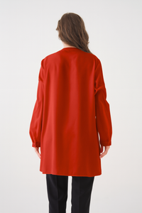 Oversized Long Sleeve with Ruffle Detail Tunic in Red