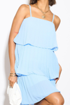 Relaxed Fit Cami Pleated Mini Dress with Layer Details in Blue