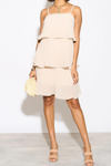 Relaxed Fit Cami Pleated Mini Dress with Layer Details in Beige