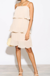 Relaxed Fit Cami Pleated Mini Dress with Layer Details in Beige