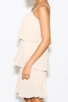 Relaxed Fit Cami Pleated Mini Dress with Layer Details in Beige