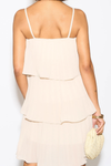 Relaxed Fit Cami Pleated Mini Dress with Layer Details in Beige