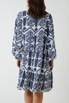 Oversized Long Sleeves Printed Smock Dress in Navy