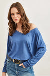 V-Neck Viscose Blouse with Silver Stitching Details