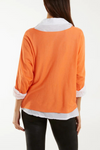 Relaxed Fit Double Layer Top and Shirt with 3/4 Sleeve in Orange