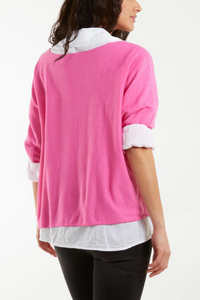 Relaxed Fit Double Layer Top and Shirt with 3/4 Sleeve in Pink