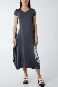 Oversized Cap Sleeves Maxi Dress with White Print Details in Grey