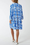 Oversized Long Sleeves Printed Smock Dress in Blue