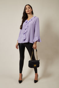 Oversized Top With Frilled Front In Lilac