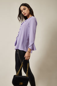 Oversized Top With Frilled Front In Lilac
