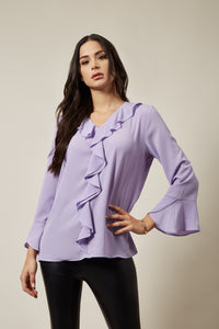 Oversized Top With Frilled Front In Lilac