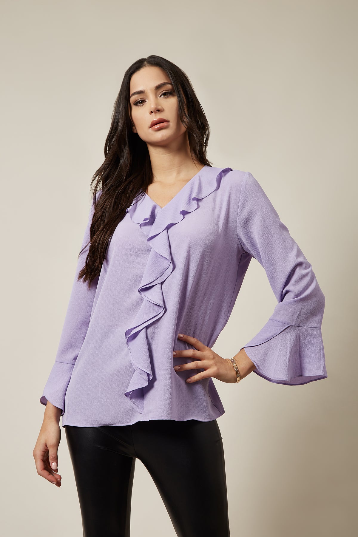 Oversized Top With Frilled Front In Lilac