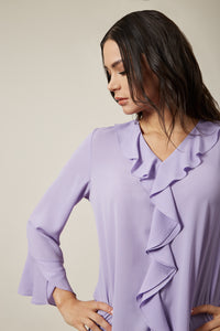 Oversized Top With Frilled Front In Lilac