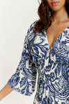 Oversized V Neck Detailed Floral Print Maxi Dress in Navy and White