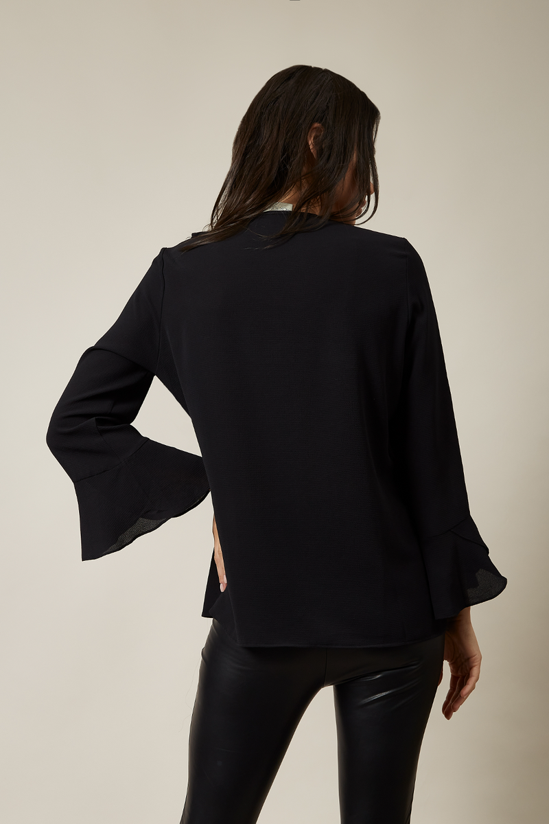 Oversized Top With Frilled Front In Black