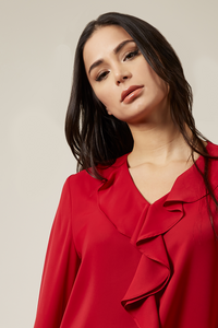 Oversized Top With Frilled Front In Burgundy
