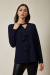 Oversized Top Ruffle Front Relaxed Fit Blouse In Navy