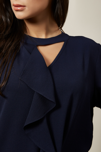 Oversized Top Ruffle Front Relaxed Fit Blouse In Navy