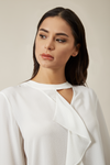 Oversized Top Ruffle Front Relaxed Fit Blouse In White