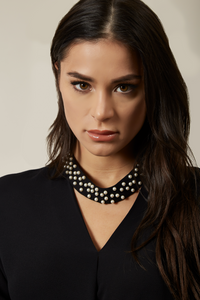 Long Sleeves Oversized Top with Pearl Detail Collar In Black