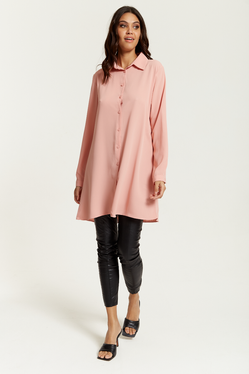 Oversized Shirt Tunic with Long Sleeves in Pink
