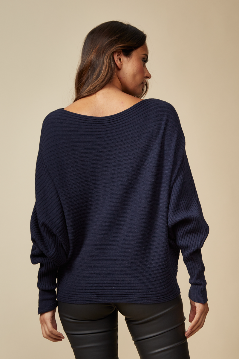 Navy Knitted Long Sleeves Jumper