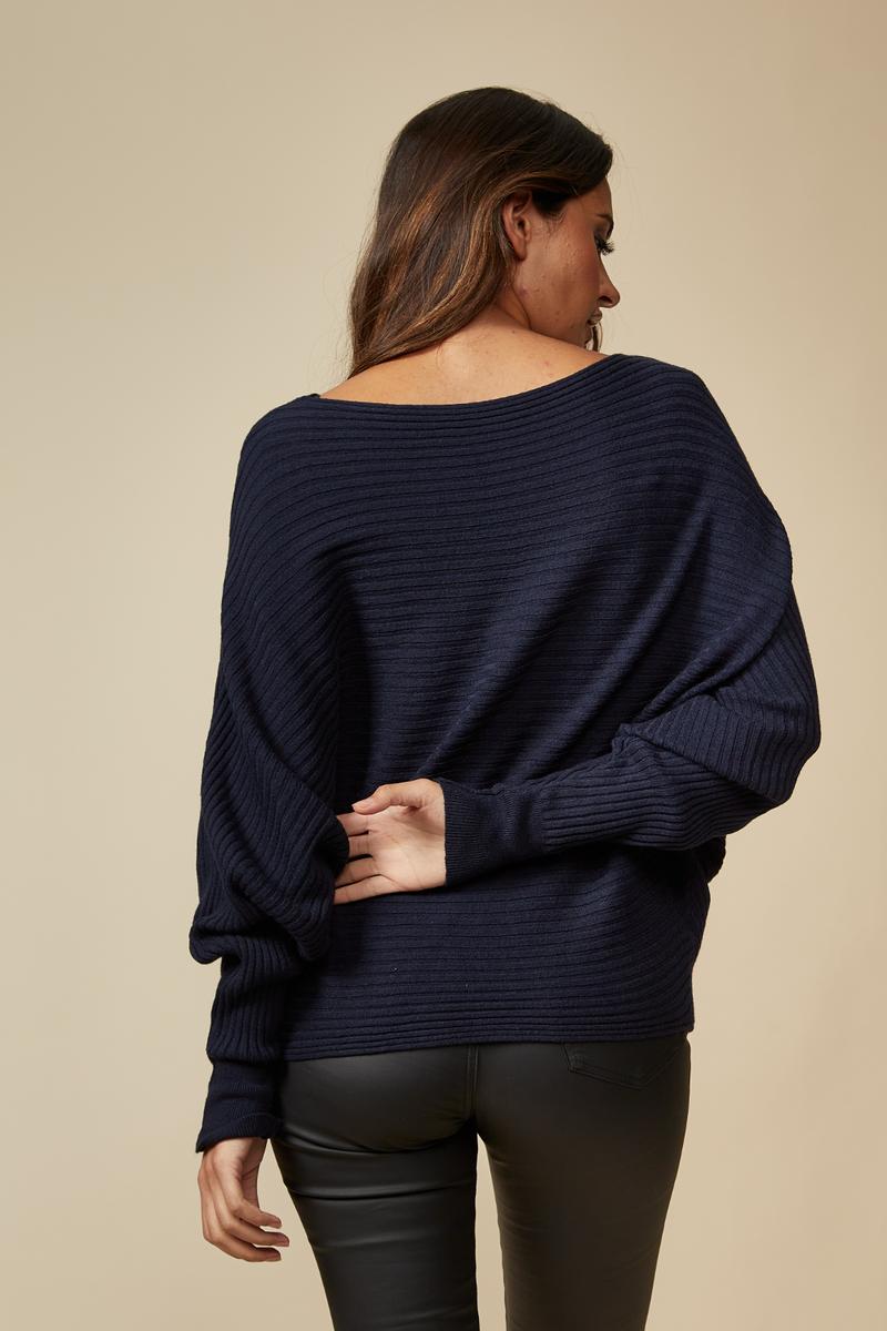 Navy Knitted Long Sleeves Jumper