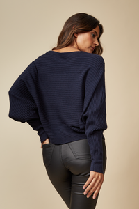 Navy Knitted Long Sleeves Jumper