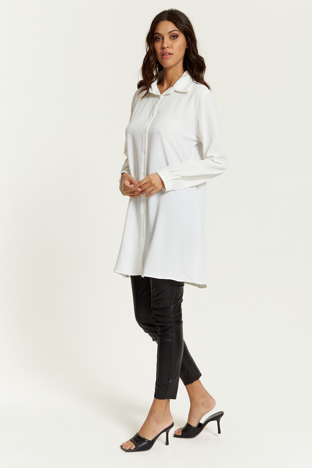 Oversized Shirt Tunic with Long Sleeves in White
