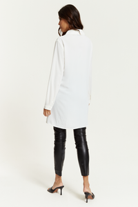 Oversized Tie Detailed Shirt Tunic with Long Sleeves in White