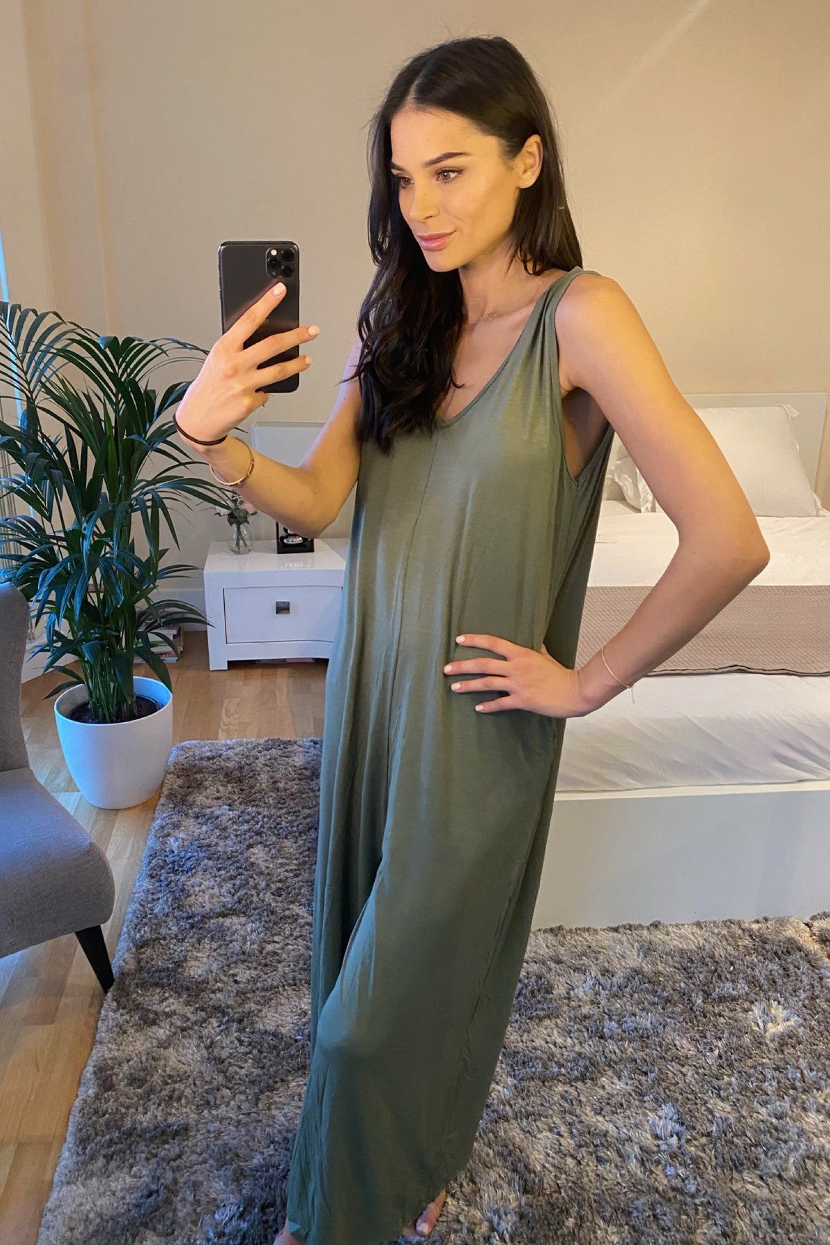 Tank-Top Relaxed Jumpsuit in Green