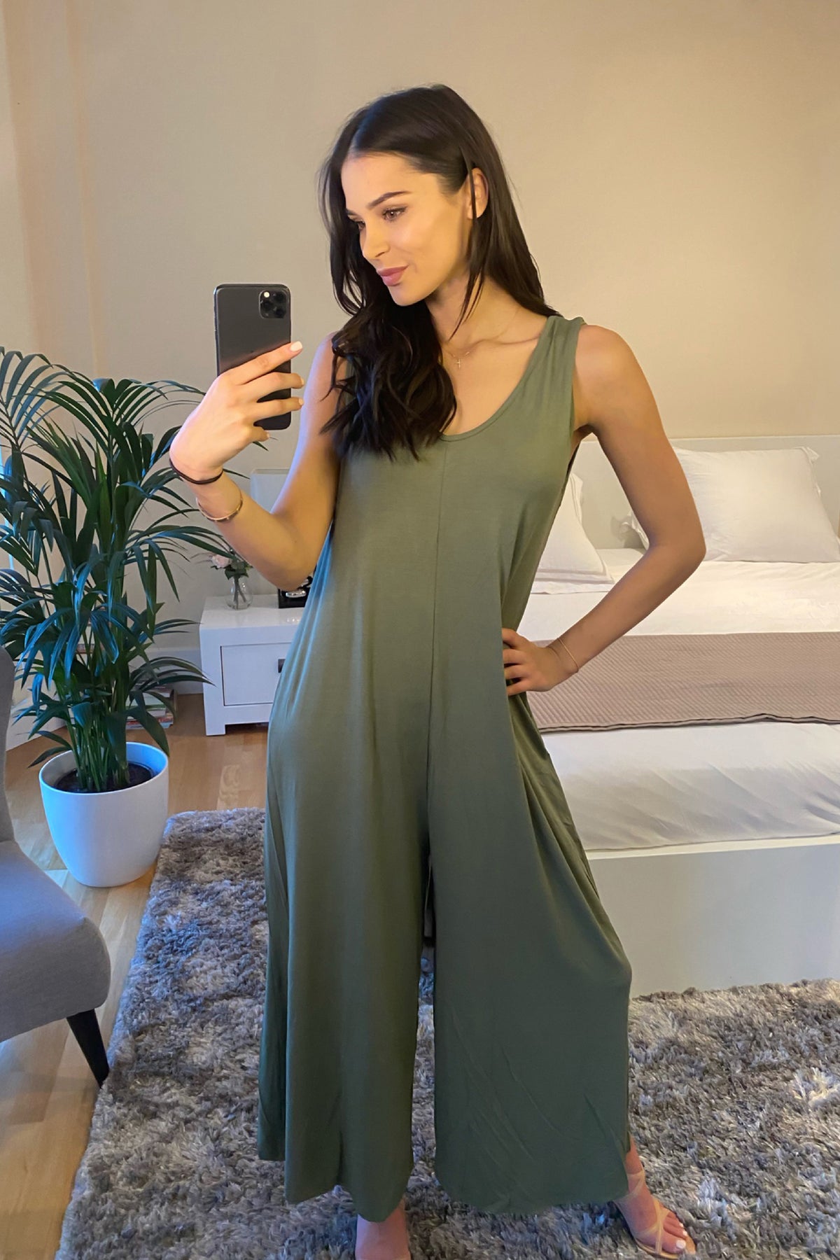 Tank-Top Relaxed Jumpsuit in Green
