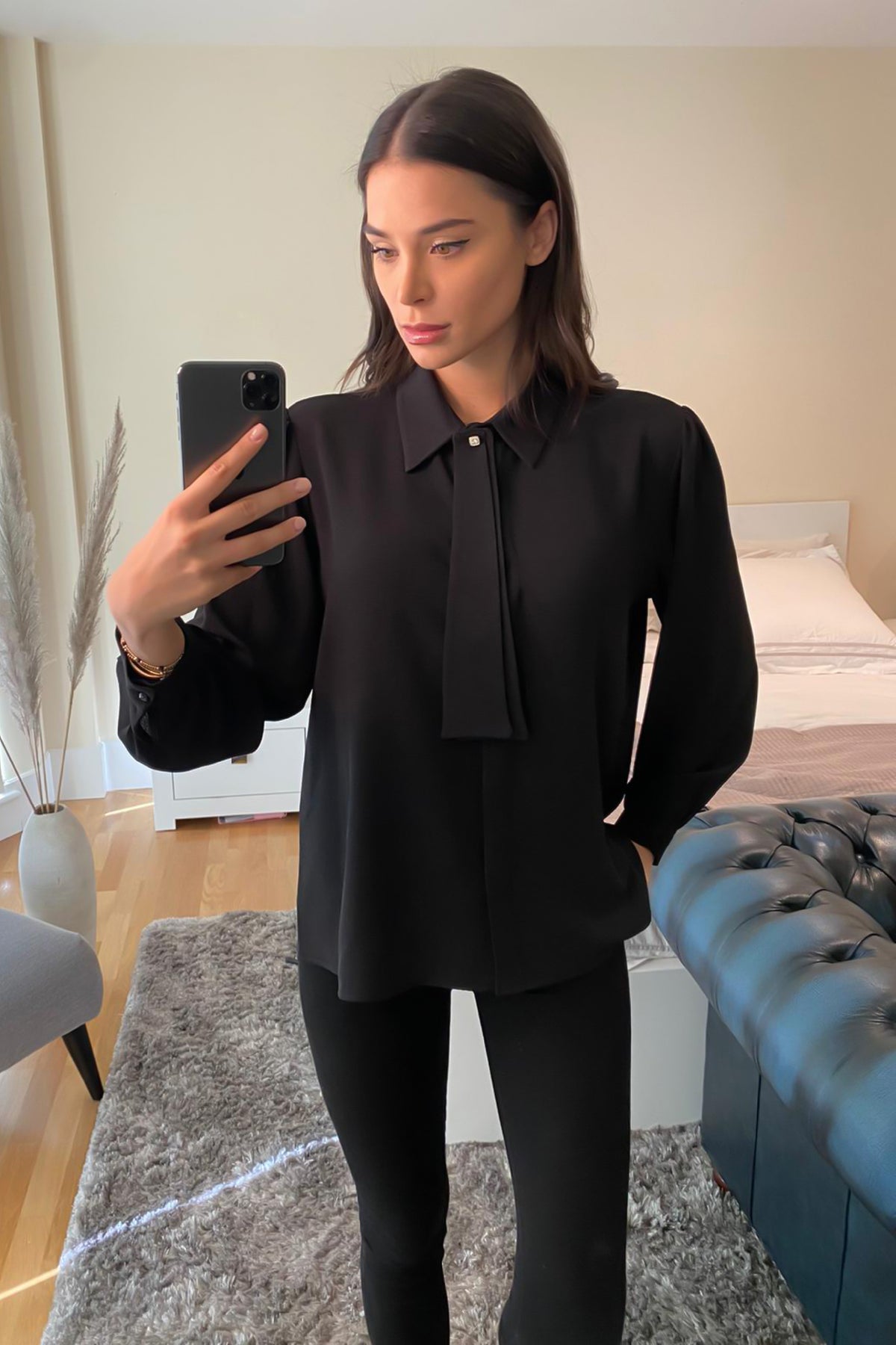 Oversized Top with Tie Detail in Black
