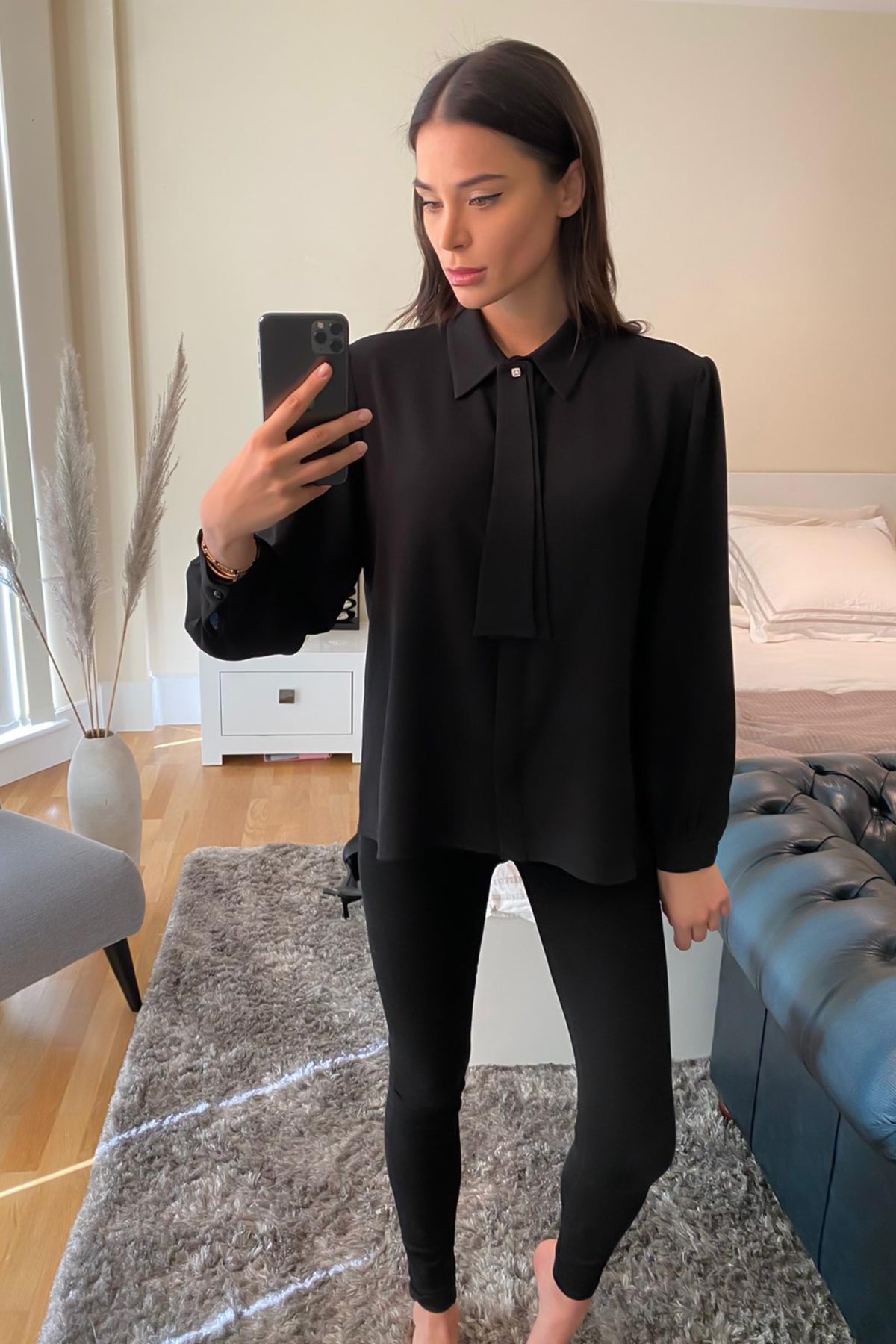 Oversized Top with Tie Detail in Black