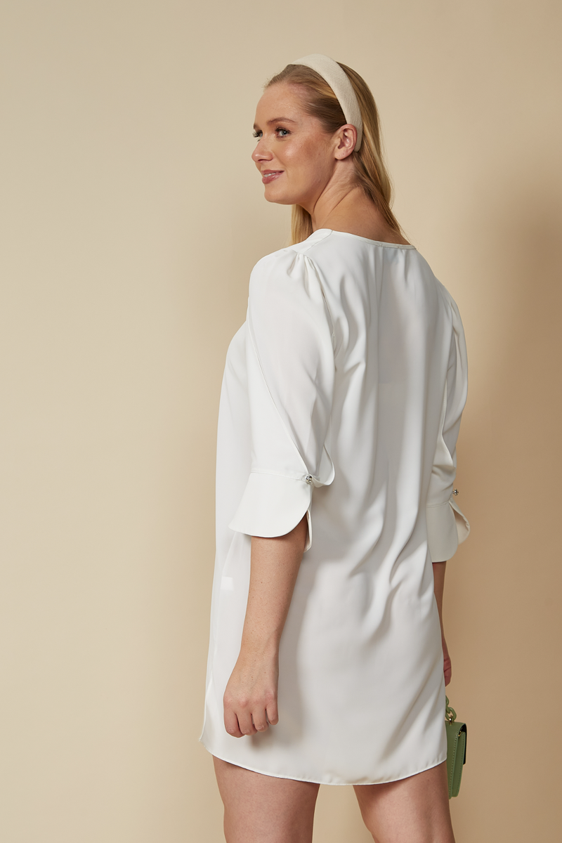 Oversized Detailed Sleeves V Neck Tunic in White