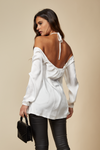 Oversized Tie Neck Off Shoulder Top in White