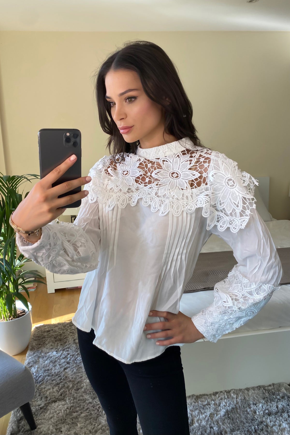 Oversized Top with Lace Detail in White